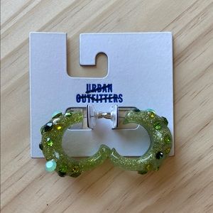 Urban Outfitters Green Glitter Hoop Earrings